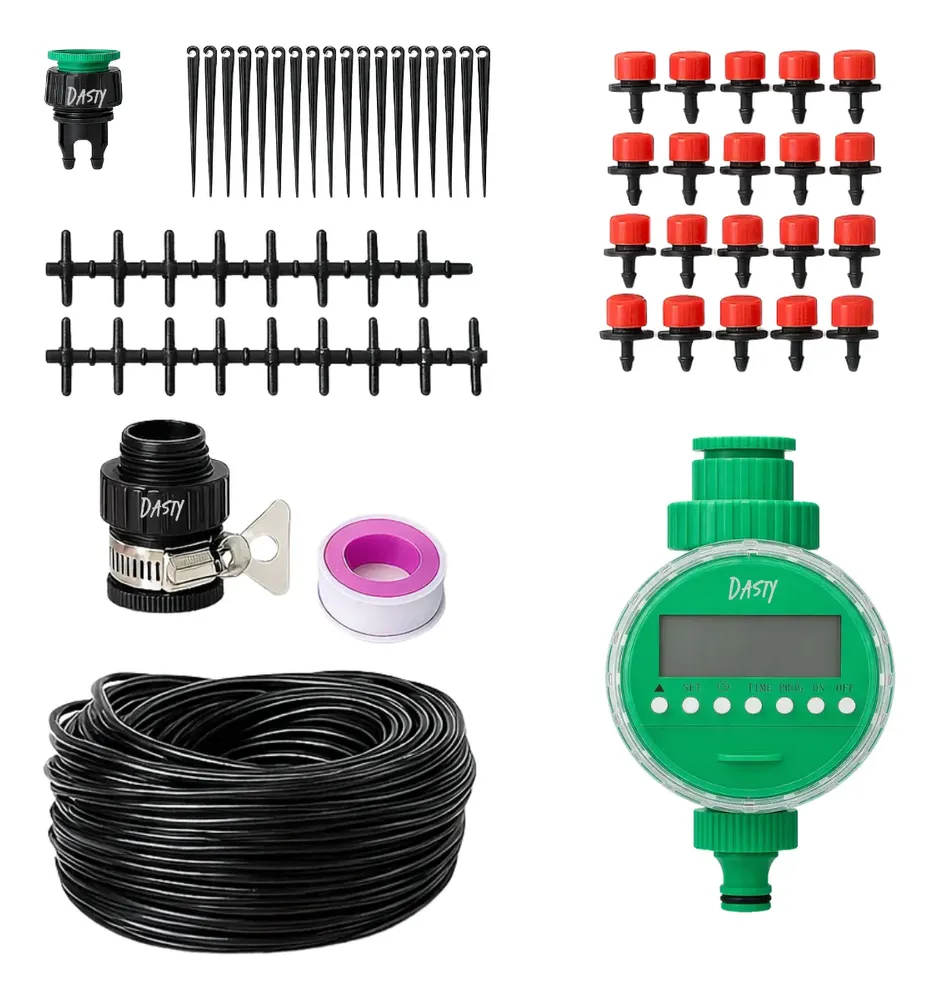 Kit 65pc Irrigação Temporizador Gotejador Bicos + 25m Tubo