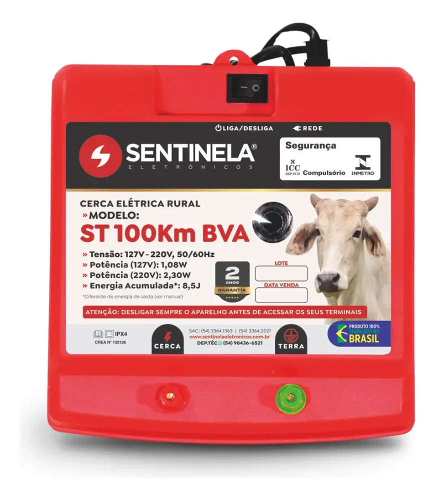 Eletrificador de Cerca Elétrica Rural Sentinela ST 100Km Bivolt 16.000m
