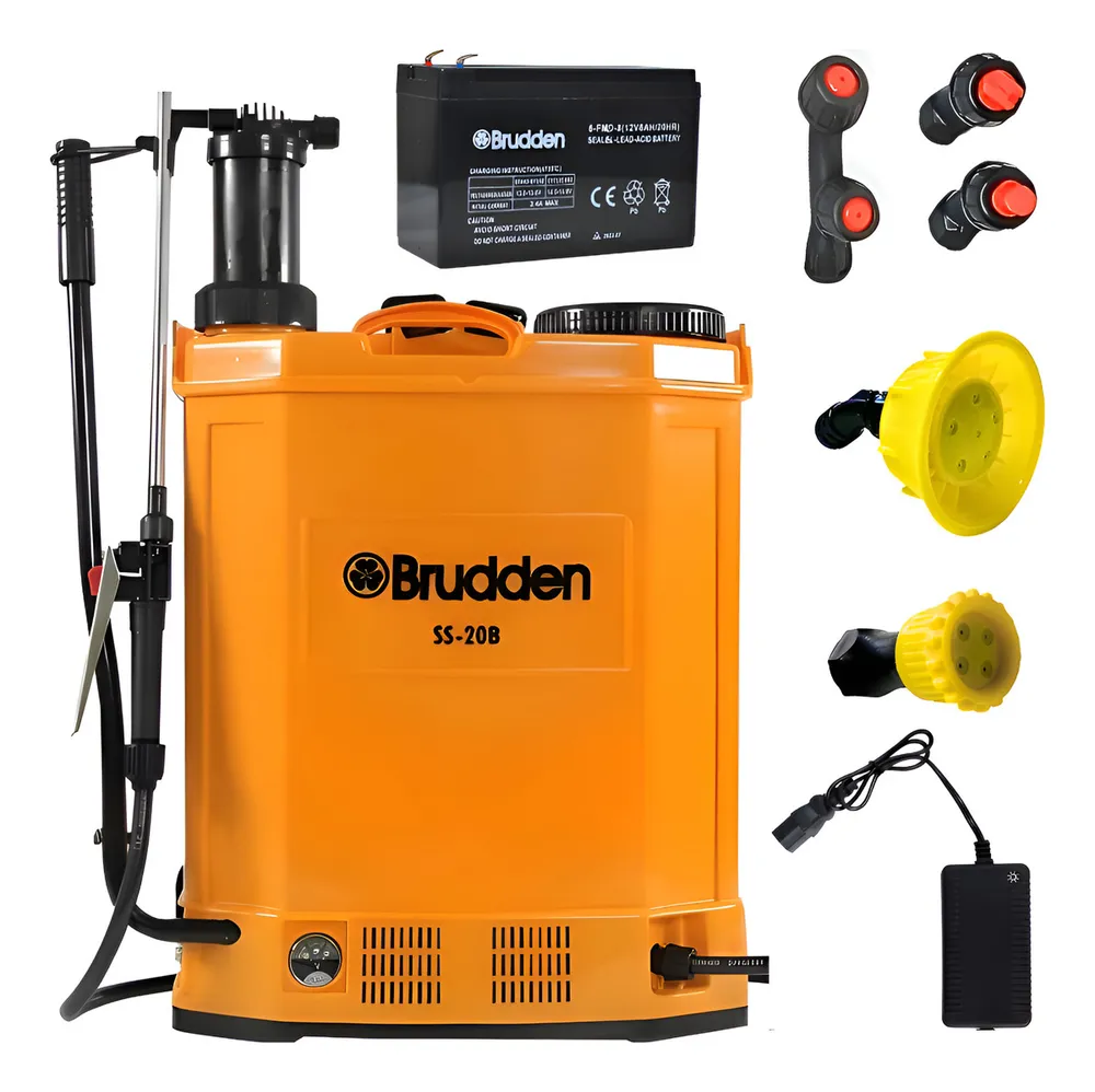 Pulverizador Elétrico Costal Brudden SS20B 20L Cor Amarelo Com Bateria Recarregável 12V