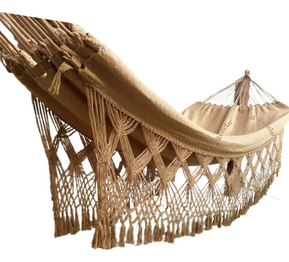 Rede De Dormir Descanso Casal Luxo Bucho De Boi Reforçada Cor Caramelo Liso - Modelo 02