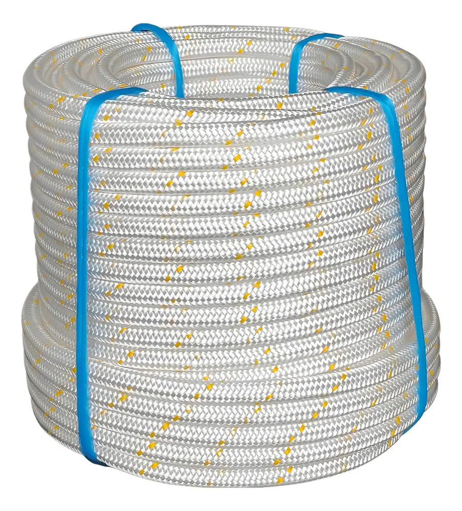 foto de Cordas Pampa NR18 12mm corda rapel poliamida cor branca com fio amarelo 50m