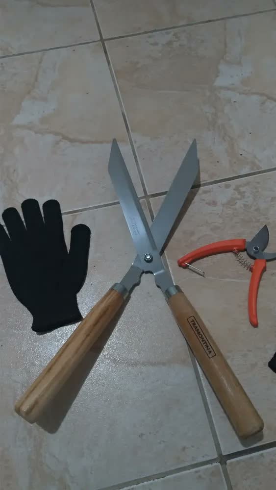 foto de Tesoura Para Cerca Viva + Tesoura Poda Tramontina + Luva Cor Cromado