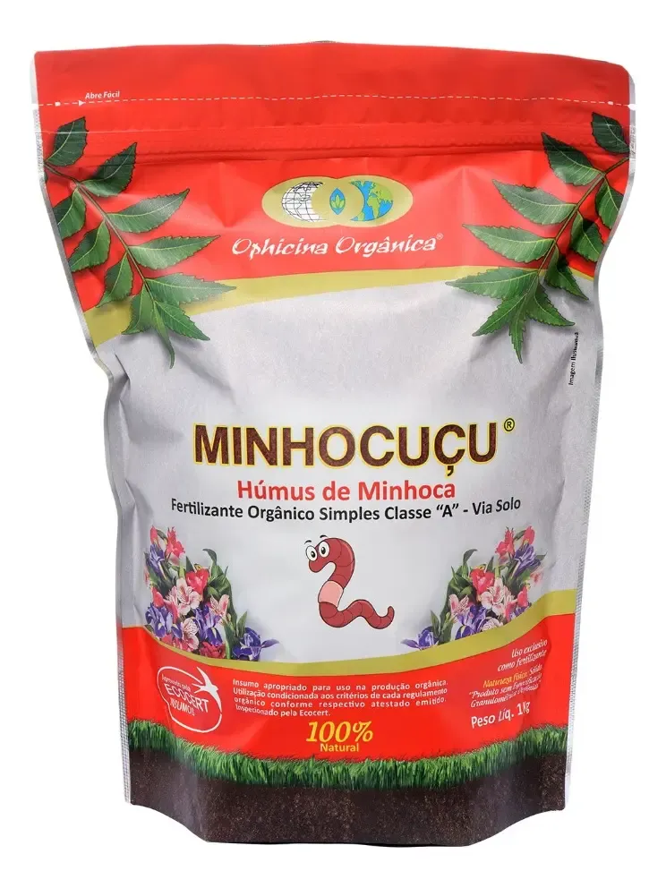 Húmus de Minhoca Ophicina Orgânica Minhocuçu Farelado 1kg para Planta