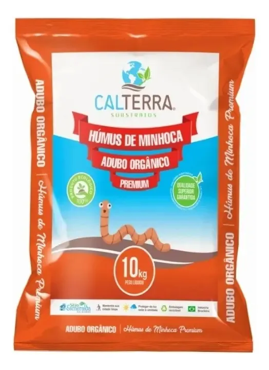 Húmus de Minhocas Calterra 10kg Adubo Orgânico Fertilizante Terra Adubada