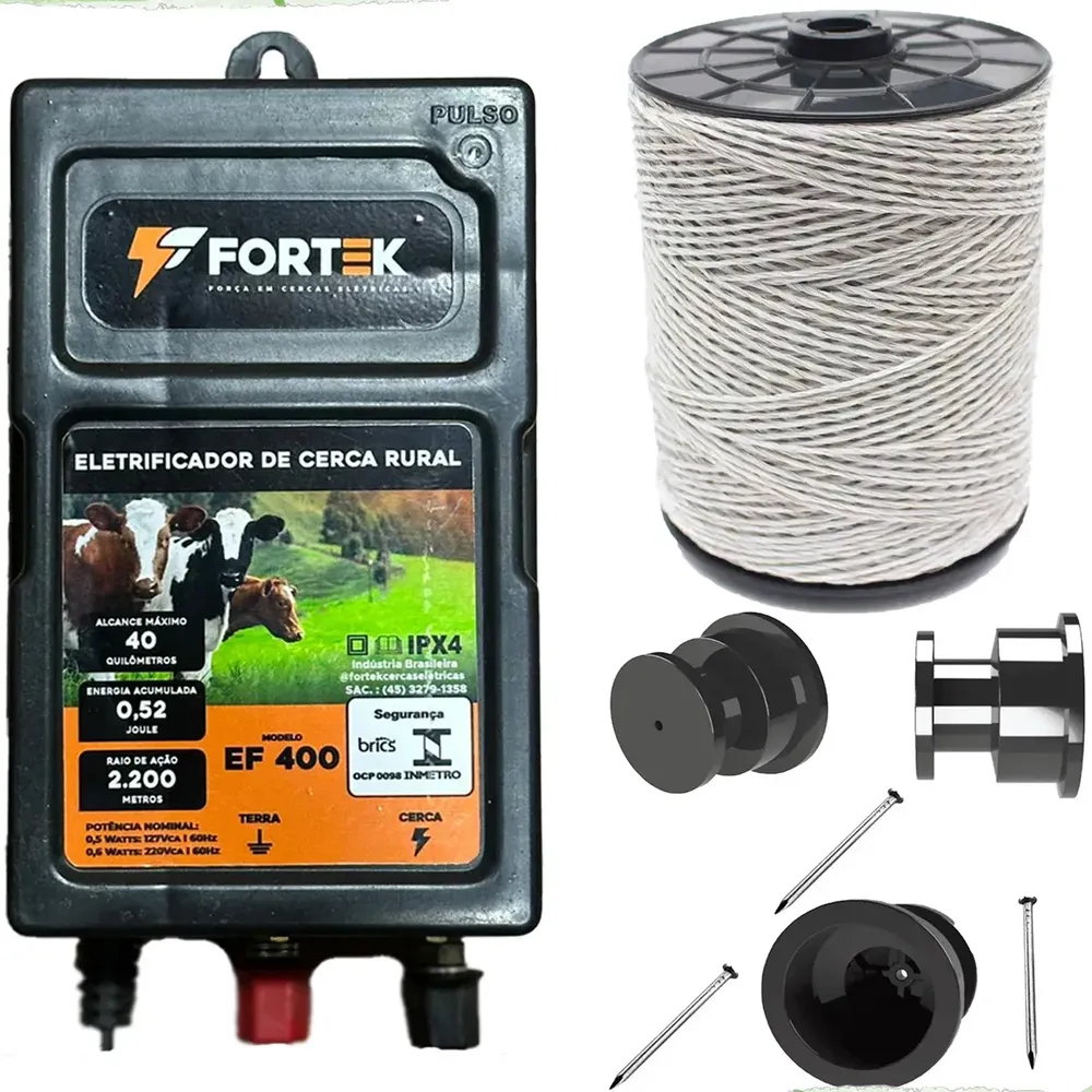 Kit Eletrificador Rural 40 Km Cerca Eletrica Gado Boi 500m Ambientude EF400
