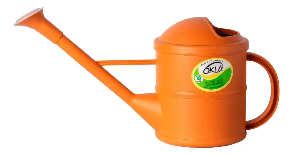 foto de Regador Okla 1,5L Laranja com Bico Chuveirinho Removível para Jardinagem