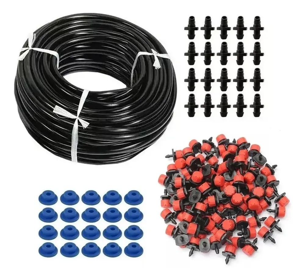 Kit Irrigação Gotejamento Ajustável 20m Microtubo 20 Gotejadores