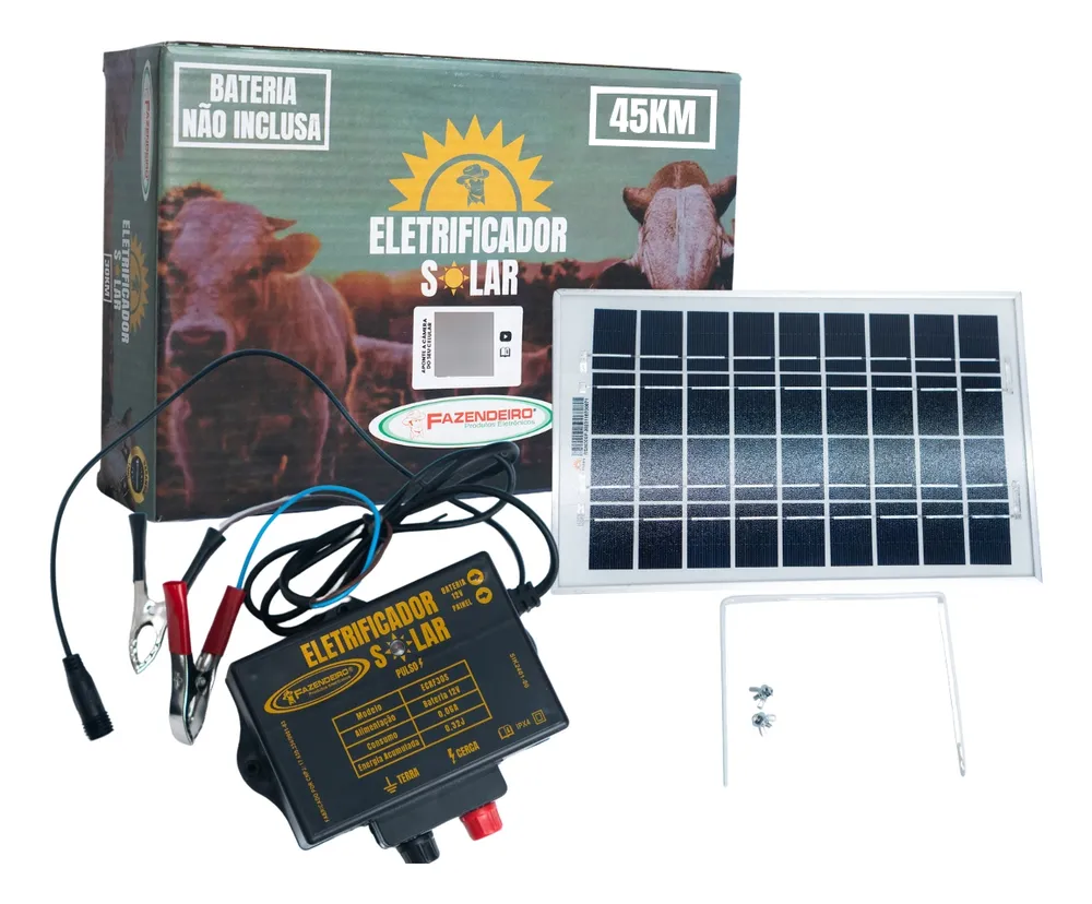 Aparelho De Choque Cerca Elétrica Rural 45km Solar S/ Bat