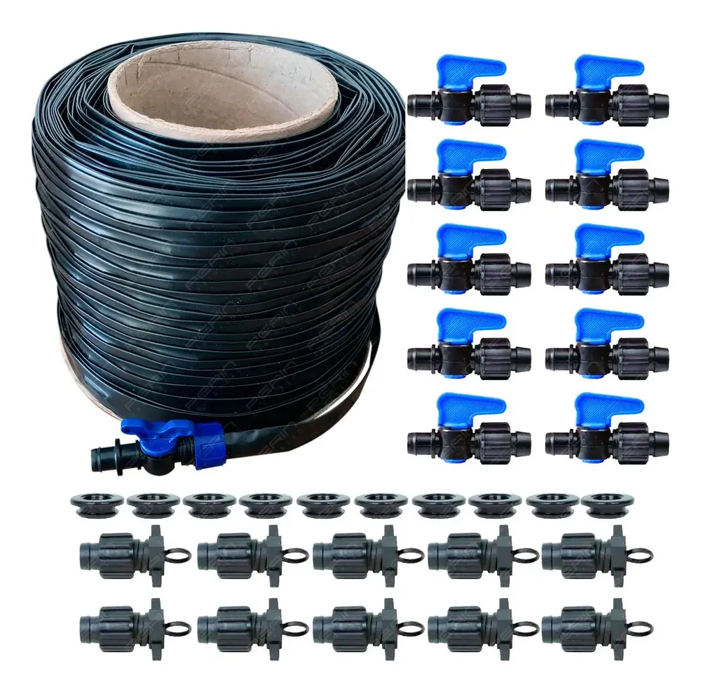 Kit 200m Mangueira De Gotejamento 16mm Registros E Chulas Cor Preto