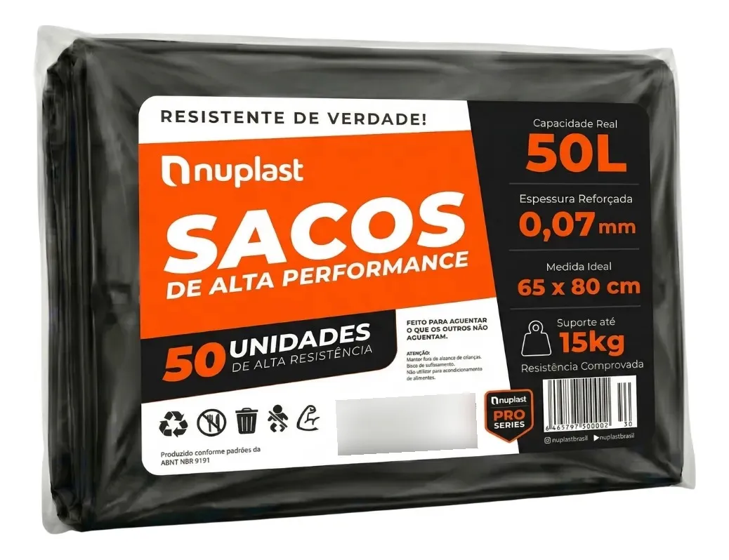 Saco De Lixo 50 Litros Reforçado 50 Un Nuplast Fabrica