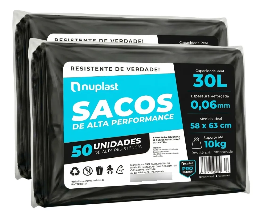 Saco De Lixo 30 Litros Reforçado Nuplast Com 100 Unidades