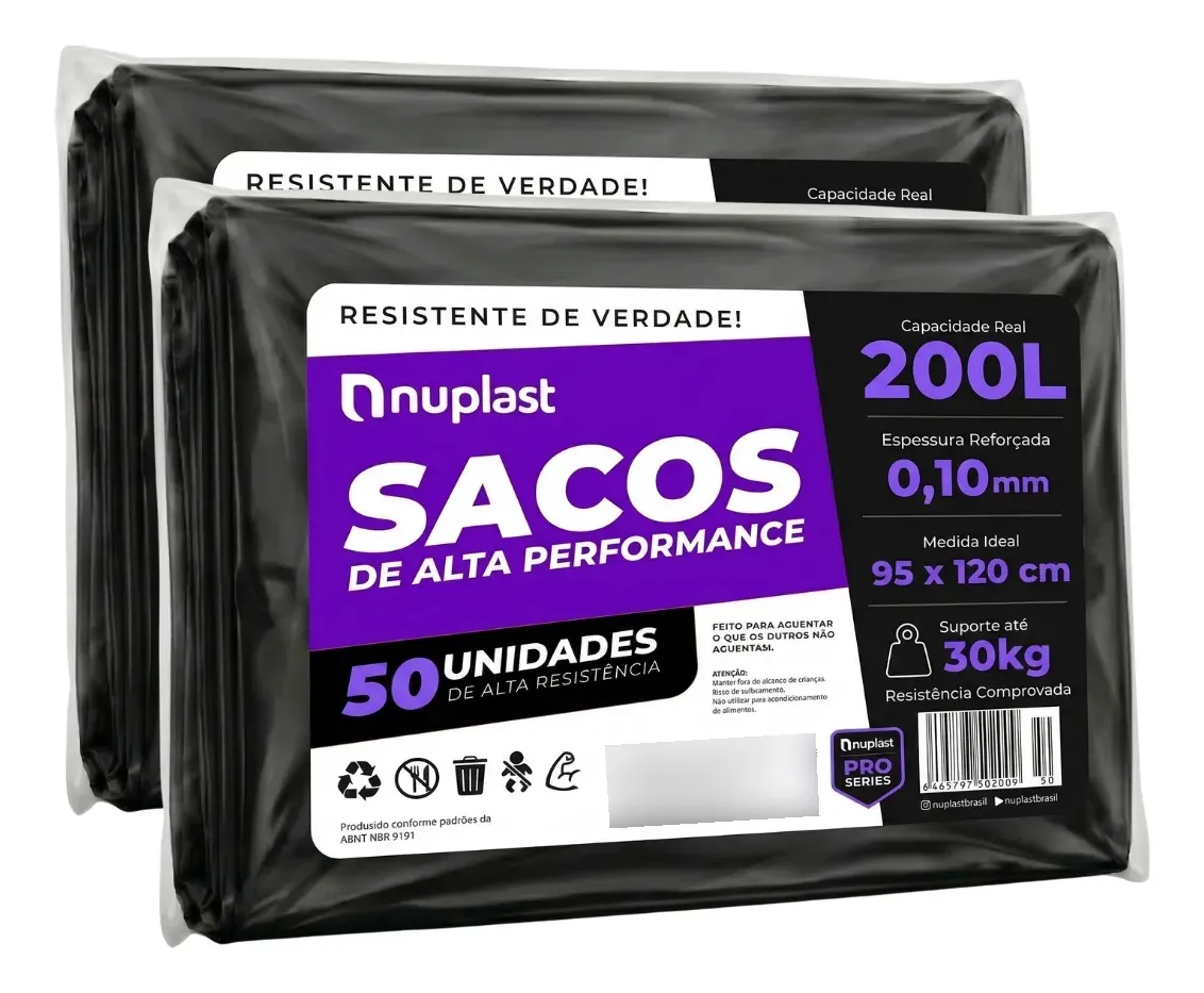 Saco De Lixo 200 Litros Reforçado 100un Nuplast Fabrica