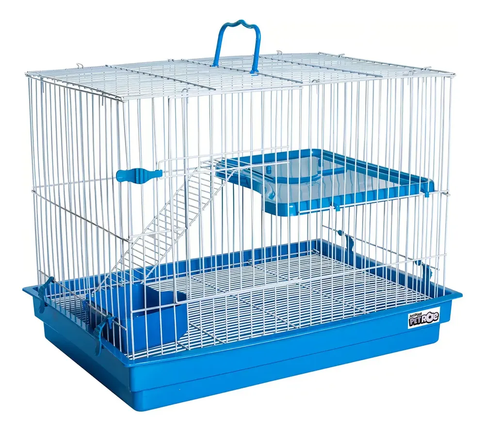 Gaiola Coelho Porquinho Da Índia Chinchila 2 Andar Jel Plast Cor Azul