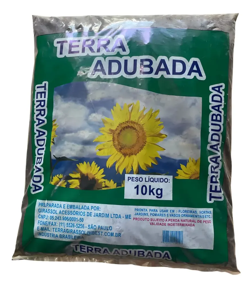 Terra Adubada 10kg Terra Girassol para Hortas Vasos e Jardins