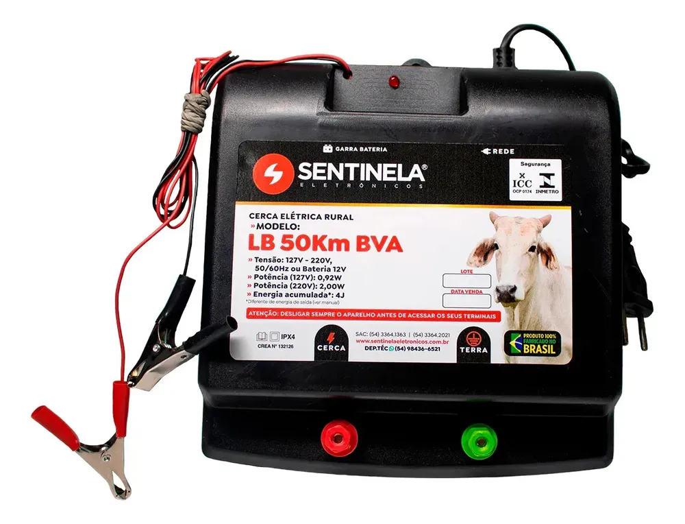 Eletrificador De Cerca Elétrica Rural 50km Luz E Bateria Bva Central Aparelho De Choque Bivolt Automático 127v/220v Com Entrada Para 12v
