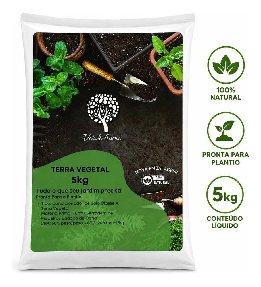 Terra Vegetal 5kg Pronta Plantio Plantas Jardim Horta Vasos Natural Orgânica Fértil
