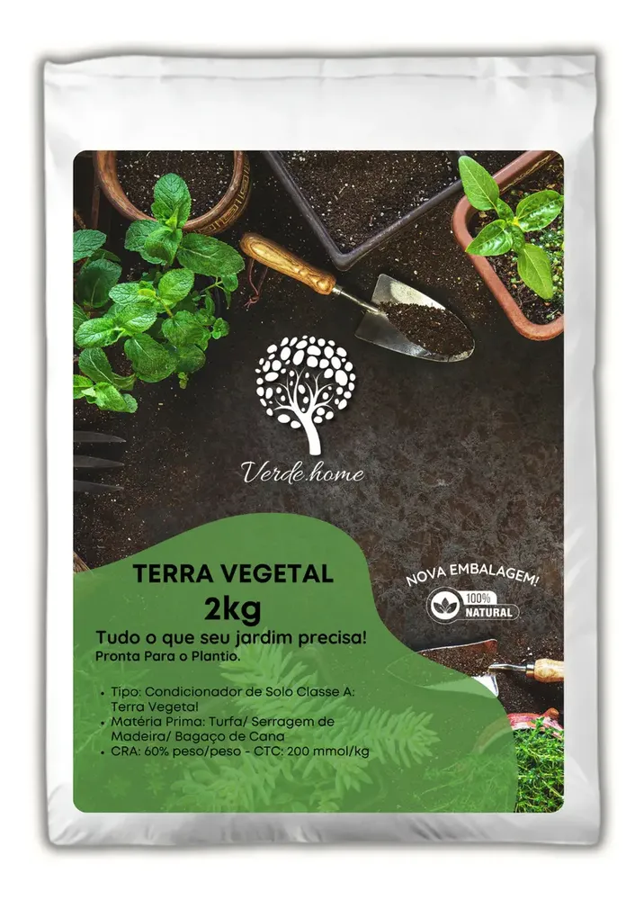 Terra Vegetal Pronta P/ Plantar 100% Natural 2kg Verde Home