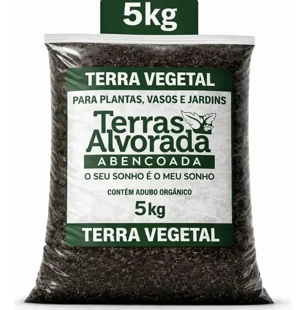 Terra Vegetal Alvorada 5 kg Adubada Pronta Para Uso Em Jardinagem Flores Hortas Plantas Vasos Com Turfa Composto Orgânico 100% Natural E Sustentável Nutrição Para Suas Plantas