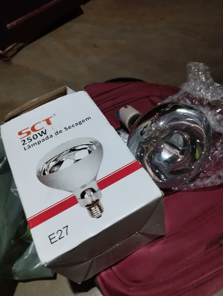foto de Lâmpada Luz Infravermelha Aquecedora Para Granjas, Pintinhos Branco-quente