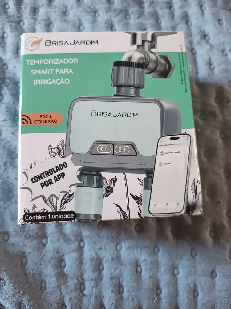 foto de Temporizador Irrigação Brisa Jardim 2 Saídas Smart Controle por APP com conexão Bluetooth e Wi-fi Verde Água E Cinza