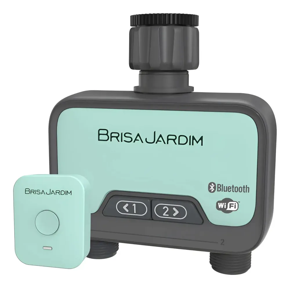 Temporizador Irrigação Brisa Jardim 2 Saídas Smart Controle por APP com conexão Bluetooth e Wi-fi Verde Água E Cinza