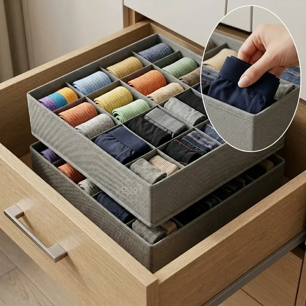 Kit 2 Organizador Colmeia De Roupas Gaveta Guarda Roupa 24 Divisórias Ciclo Alternativa Cor Cinza