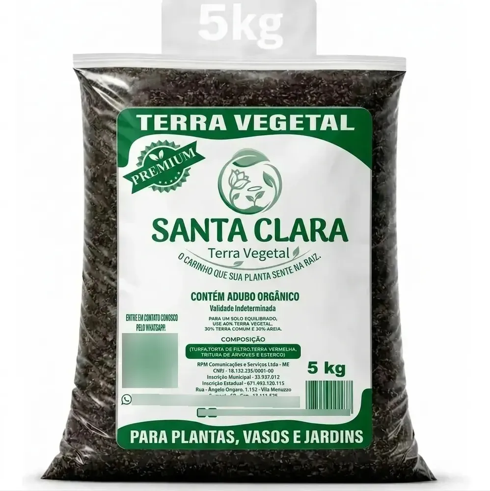 foto de Terra Vegetal Santa Clara Premium 5kg Adubada Pronta Para Uso Para Hortas Plantas Jardim Flores Jardinagem Com Turfa Composto Orgânico 100% Natural E Sustentável Maior Nutrição Para Suas Plantas