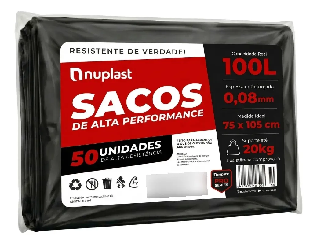 Saco De Lixo 100 Litros Reforçado 50 Un Nuplast Fabrica