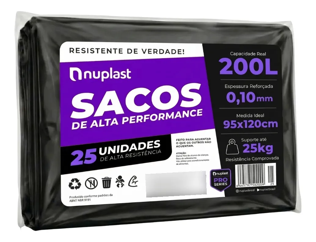 Saco De Lixo 200 Litros Reforçado 25un Nuplast Fabrica