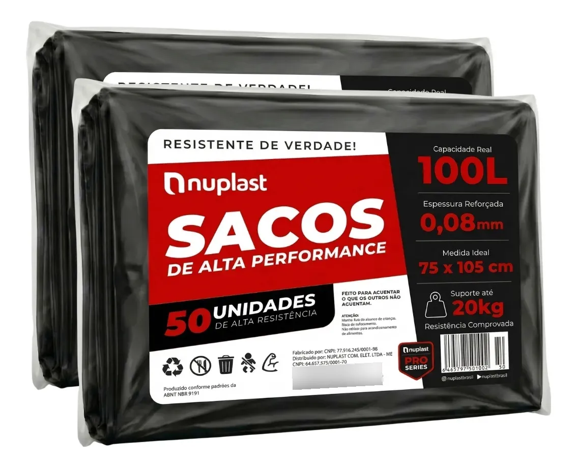 Saco De Lixo 100 Litros Reforçado 100un Nuplast Fabrica