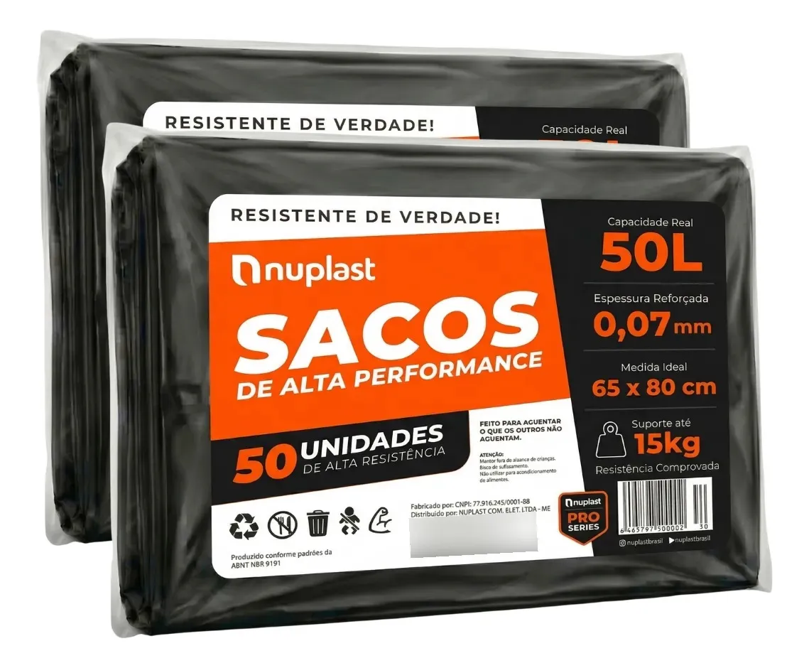 Saco De Lixo 50 Litros Reforçado 100un Nuplast Fabrica