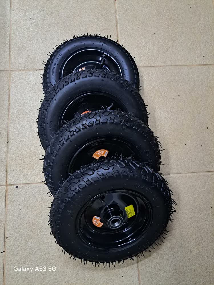 foto de Roda Carrinho Mão Carga Carriola Rolamento Eixo Aro 3,25x8 Preto