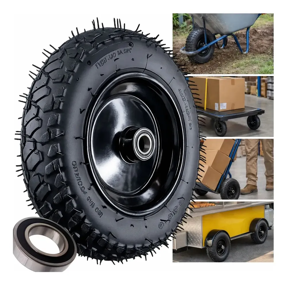 Roda Carrinho Mão Carga Carriola Rolamento Eixo Aro 3,25x8 Preto