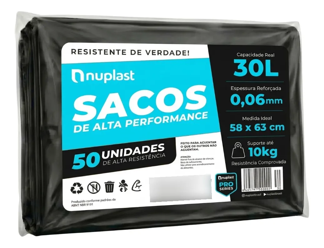 Saco De Lixo 30 Litros Reforçado Cozinha 50un Nuplast