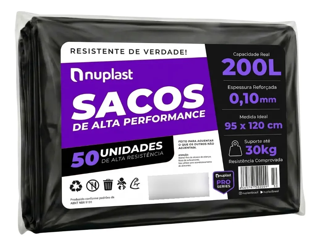 Saco De Lixo 200 Litros Reforçado Obra Evento 50un Nuplast