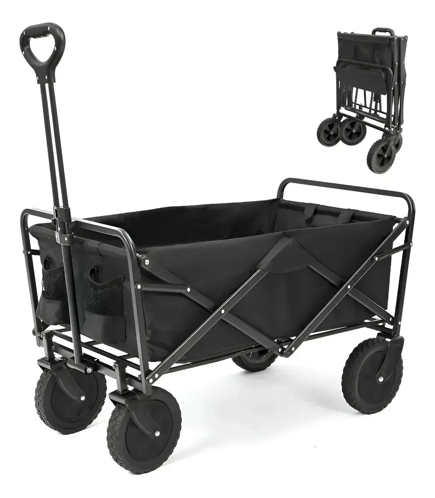 Carrinho Dobrável Multifuncional Acampamento Praia Camping Impermeável Multiuso 200kg Reforçado Portátil Cor Preto Luvinco