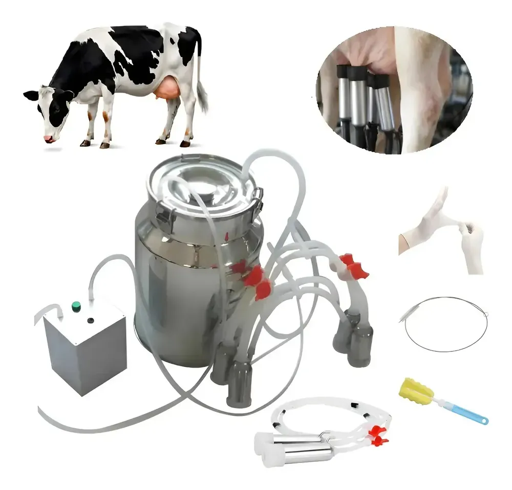 Ordenhadeira Elétrica Portátil para Vaca e Cabra com 6 Teteiras Inox e Balde de 5L